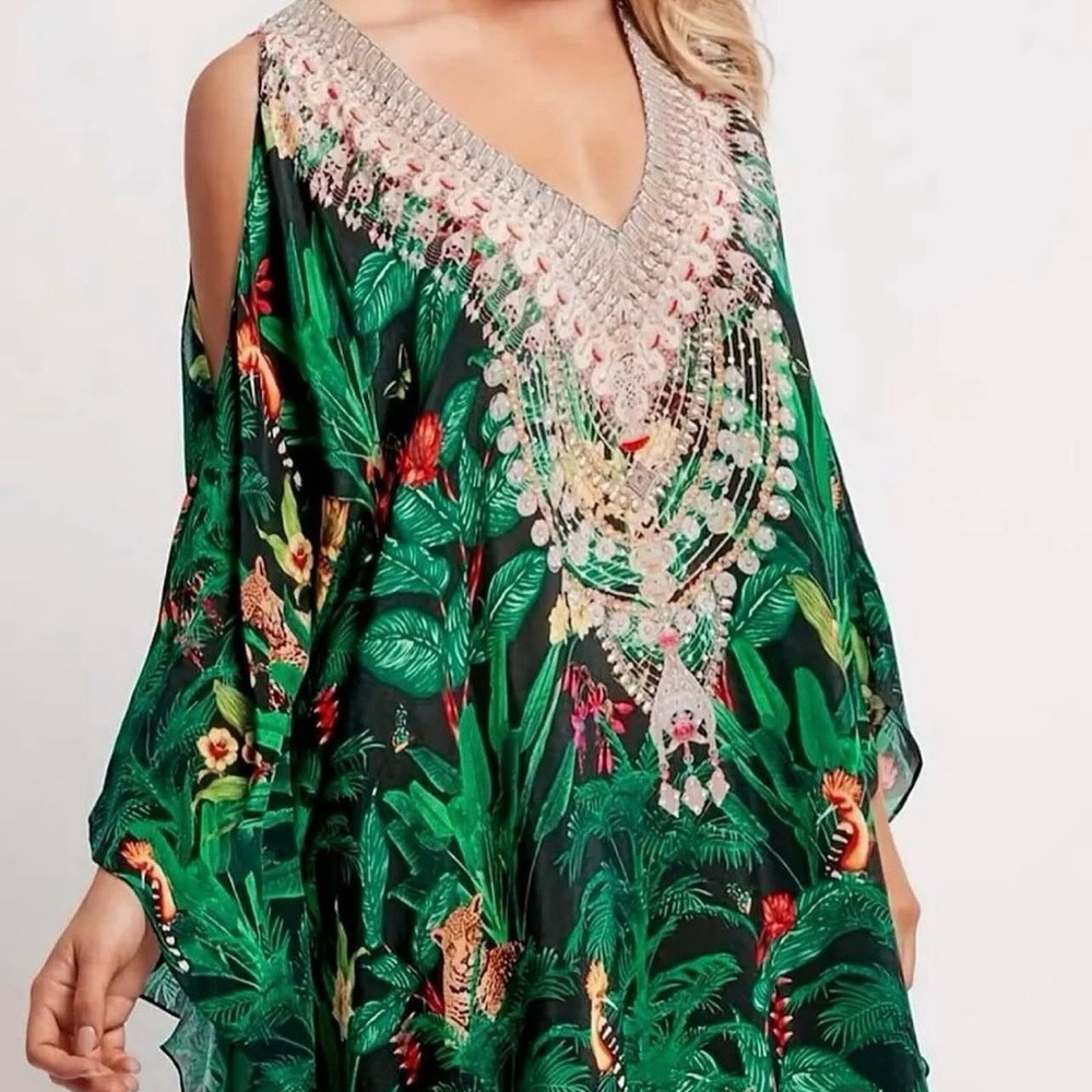 Tropical Print Kaftan Dress